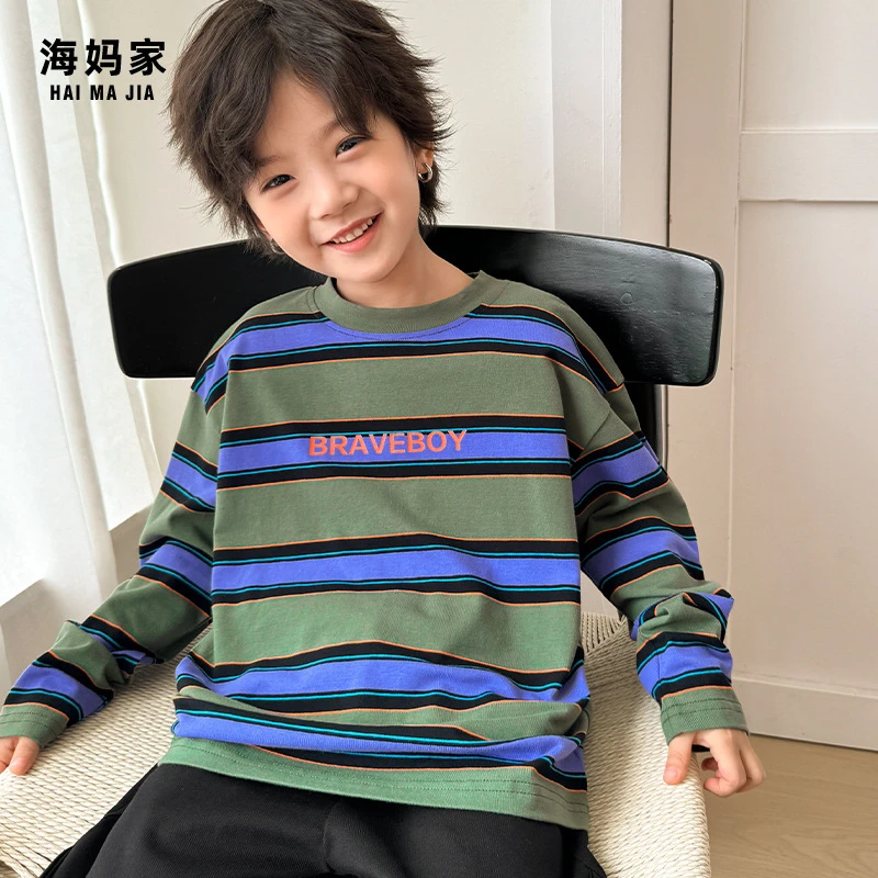 【秋季新品】男童条纹长袖T恤春秋新款中大童棉质上衣|24ca04
