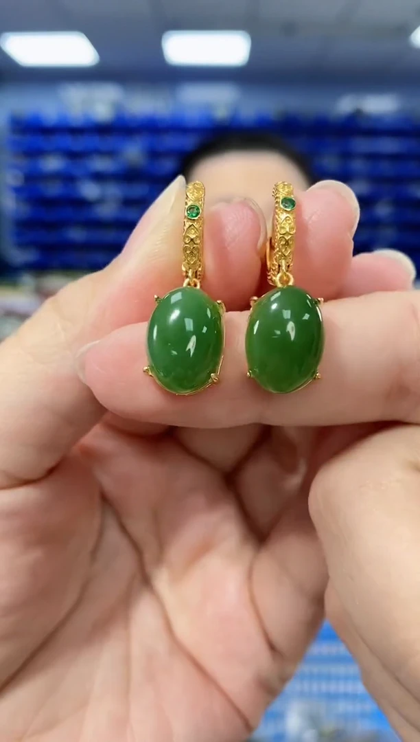 【闪购商品】和田玉耳饰银S925镶嵌K2129