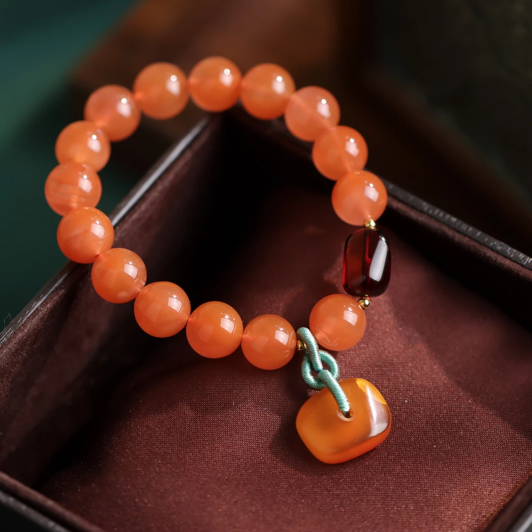 南红玛瑙圆珠蜜蜡平安扣国潮国风DIY手工款女款单圈手串