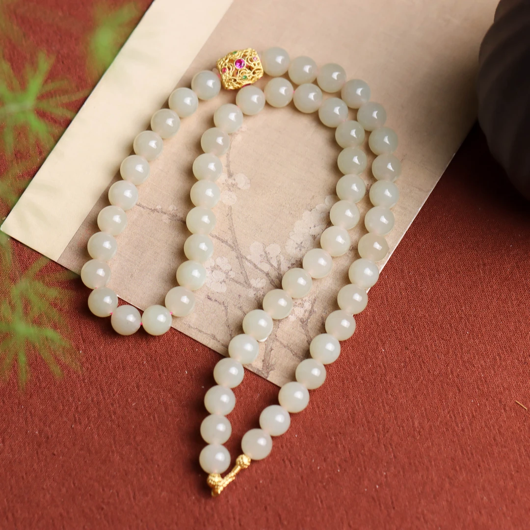 珠宝和田玉藕粉财源滚滚圆珠时尚女款毛衣链妈妈链