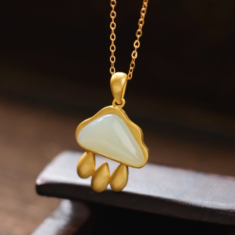 珠宝S925银镶嵌和田玉雨滴气质百搭送礼女款吊坠(不含链)