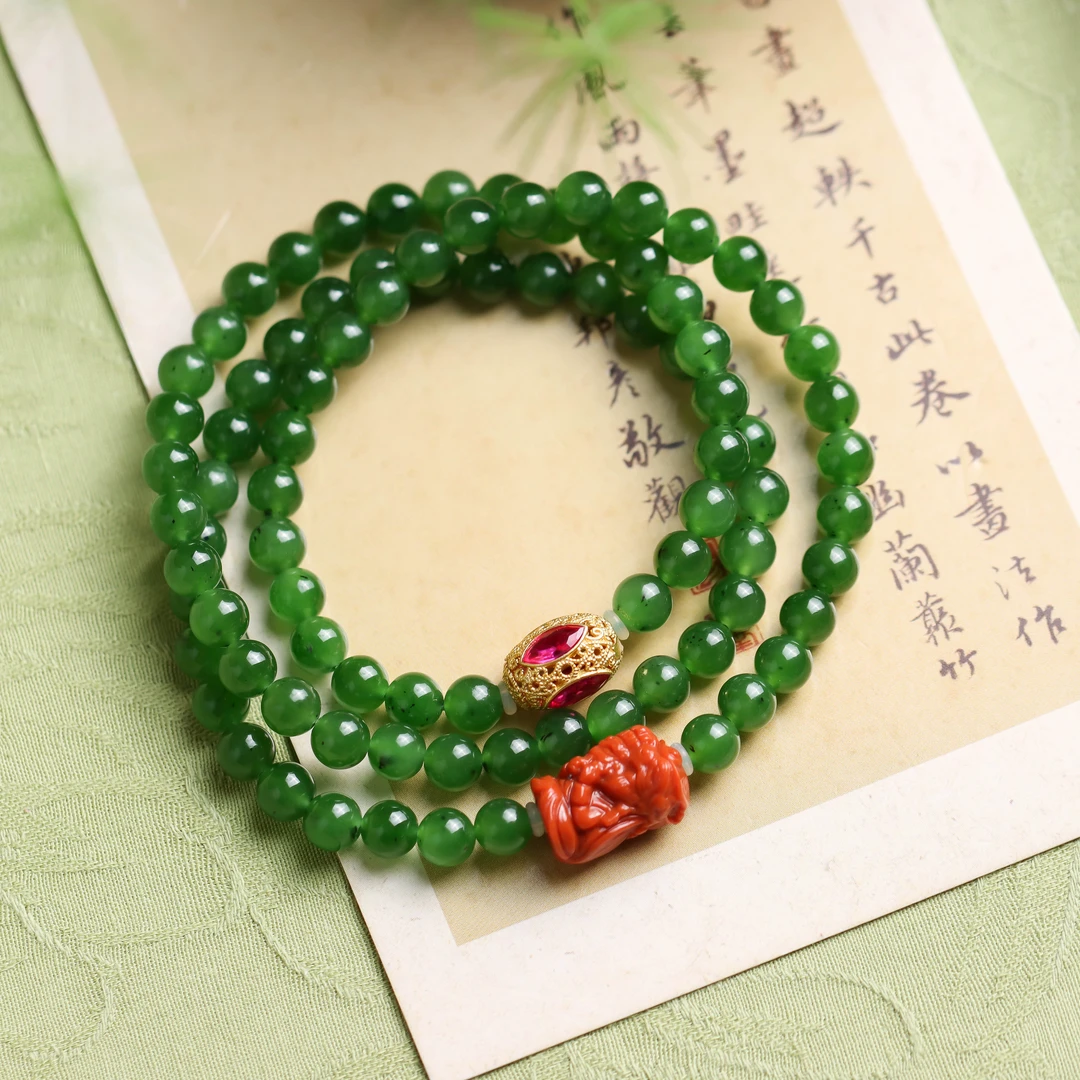 和田玉碧玉扎基拉姆宫廷风民族风送礼女款多圈手串