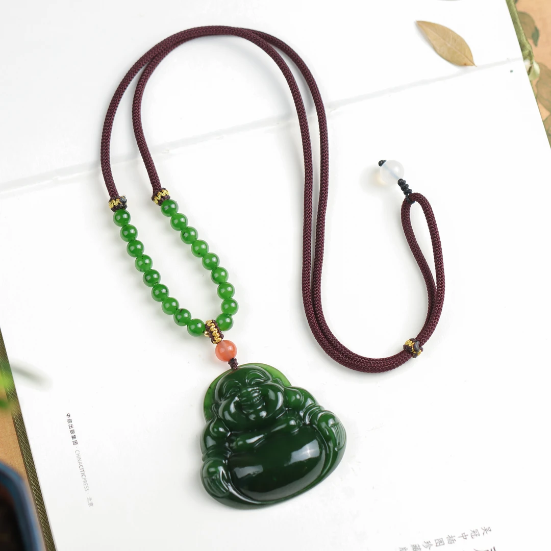和田玉碧玉毛衣链大肚佛公项链笑口常开民族风气质送礼女款编绳