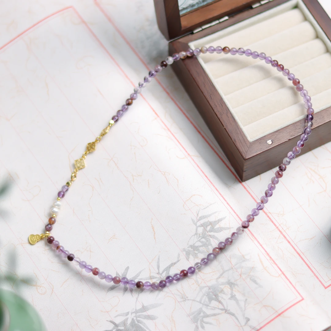 紫幽灵水晶圆珠吉祥葫芦民族风复古百搭女款毛衣链