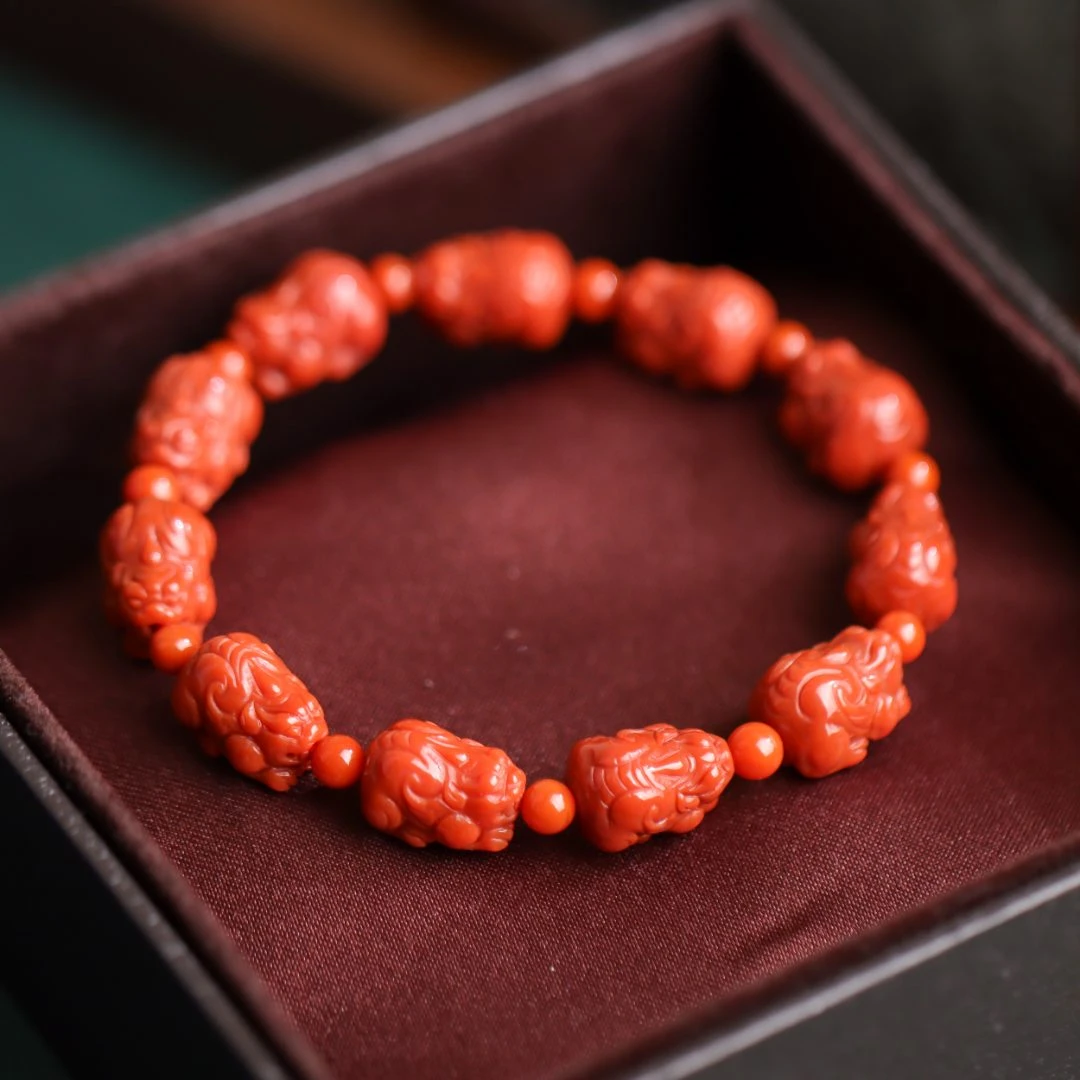 南红玛瑙招财貔貅国潮国风复古精雕送礼女款单圈手串