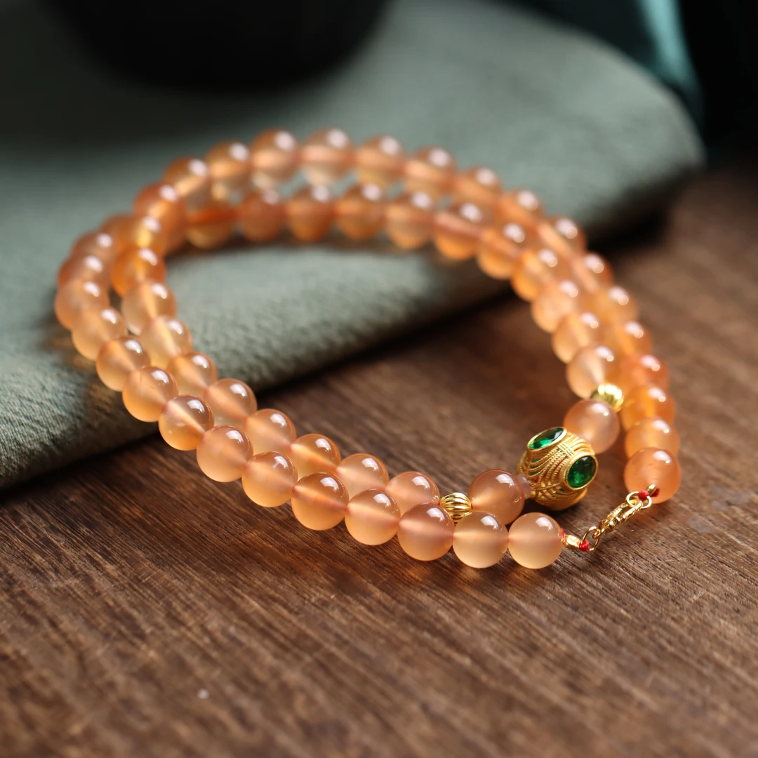 玛瑙绣球圆珠宫廷风民族风手工DIY气质送礼女款毛衣链