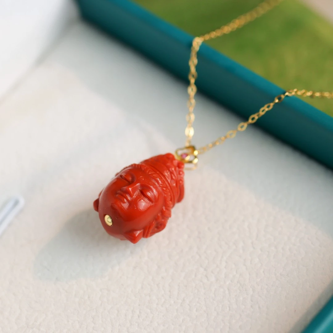 南红玛瑙观音头18K金扣头大气显白女款吊坠不含链