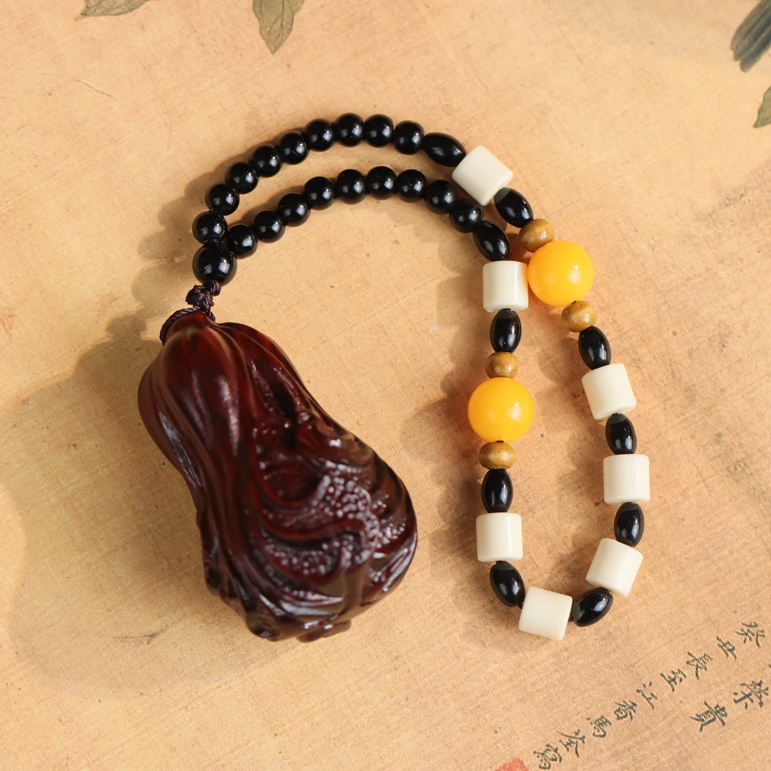 血檀白菜精雕手把件挂饰 35mm×60mm±