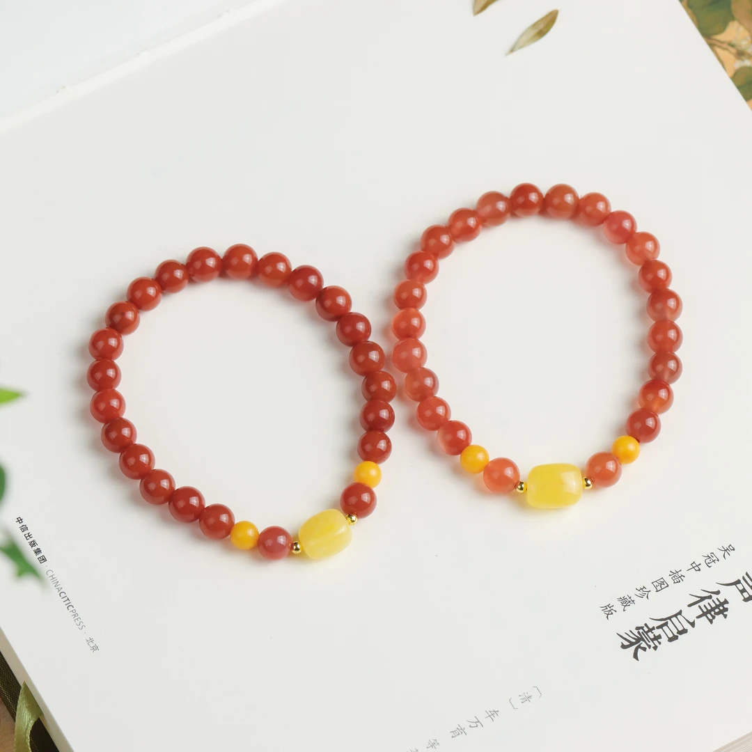 南红玛瑙圆珠手工DIY国潮国风女款单圈手串（多样性发 发其一）