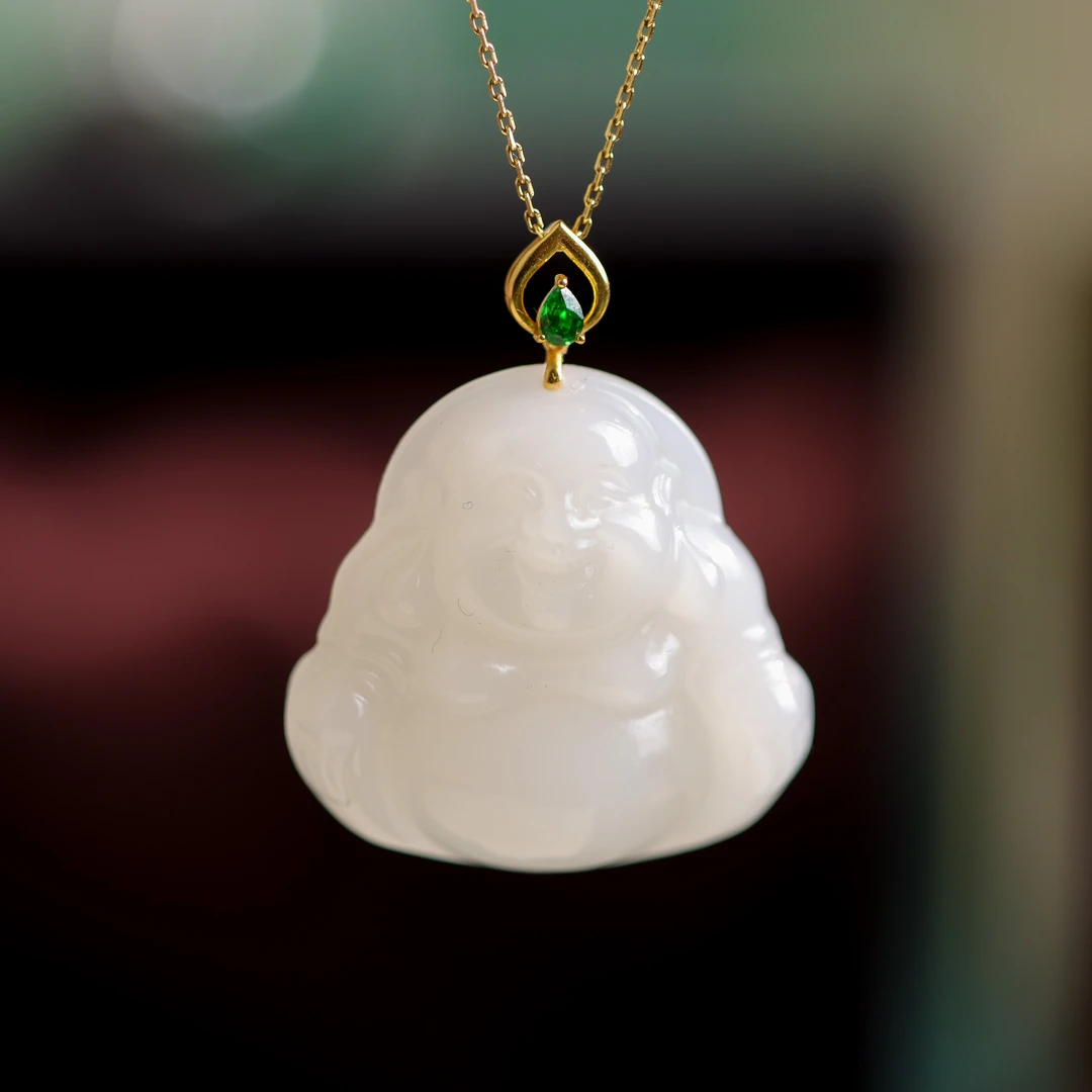 和田玉佛公国潮国风百搭18K金女款吊坠不含链