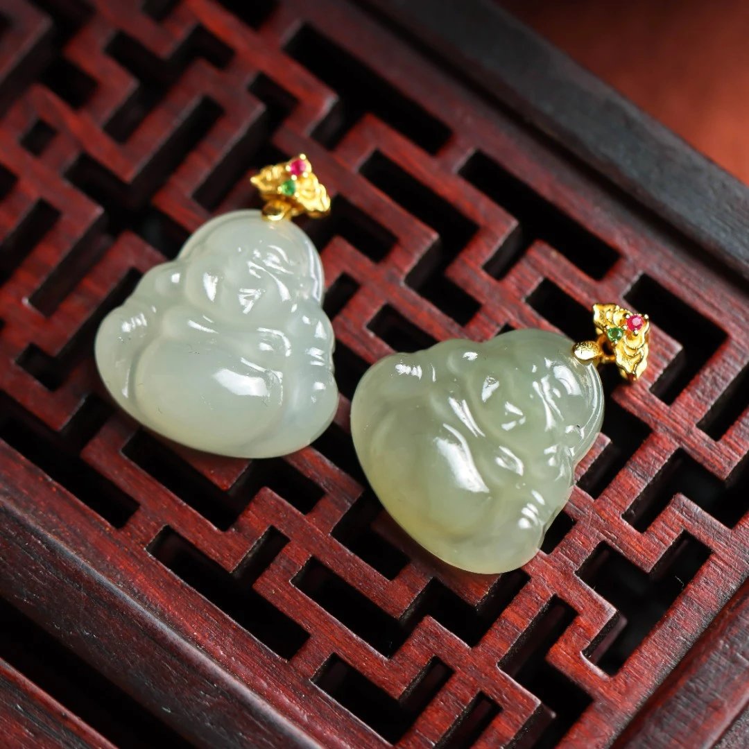 S925银镀金镶嵌青玉佛公女款吊坠不含链（多样性 发其一）