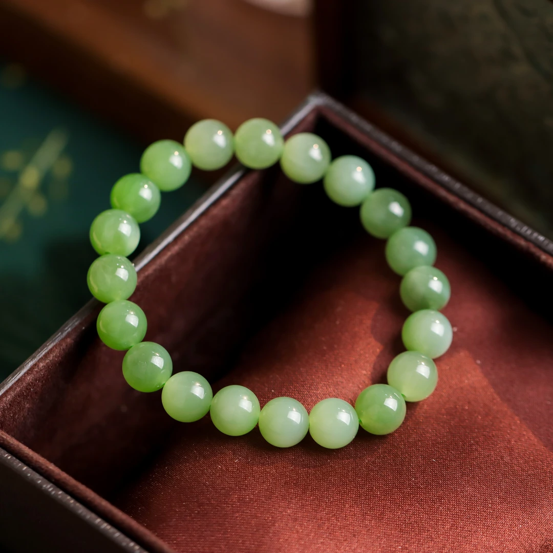 和田碧玉圆珠时尚气质百搭女款单圈手串