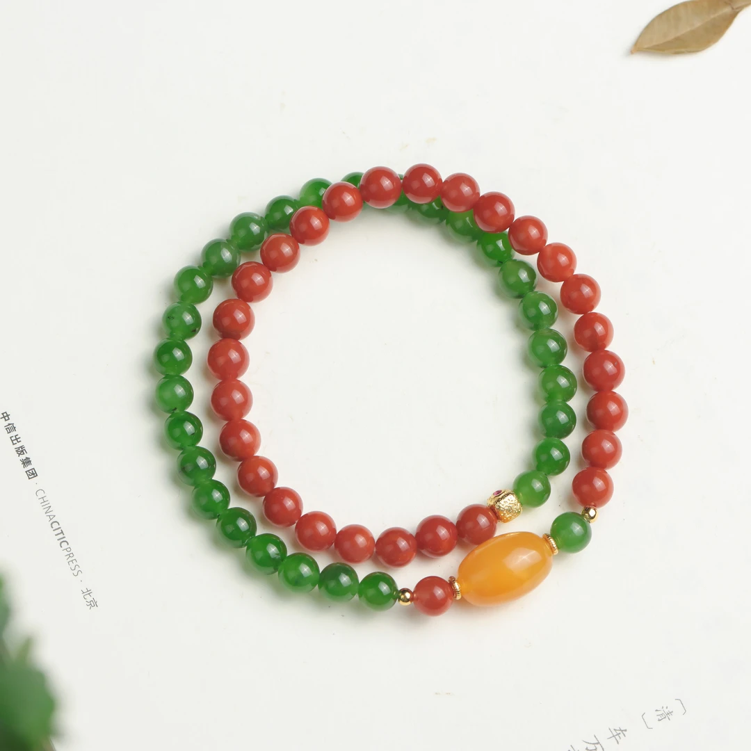 和田玉碧玉圆珠精致时尚百搭新中式双层叠戴女款多圈手串