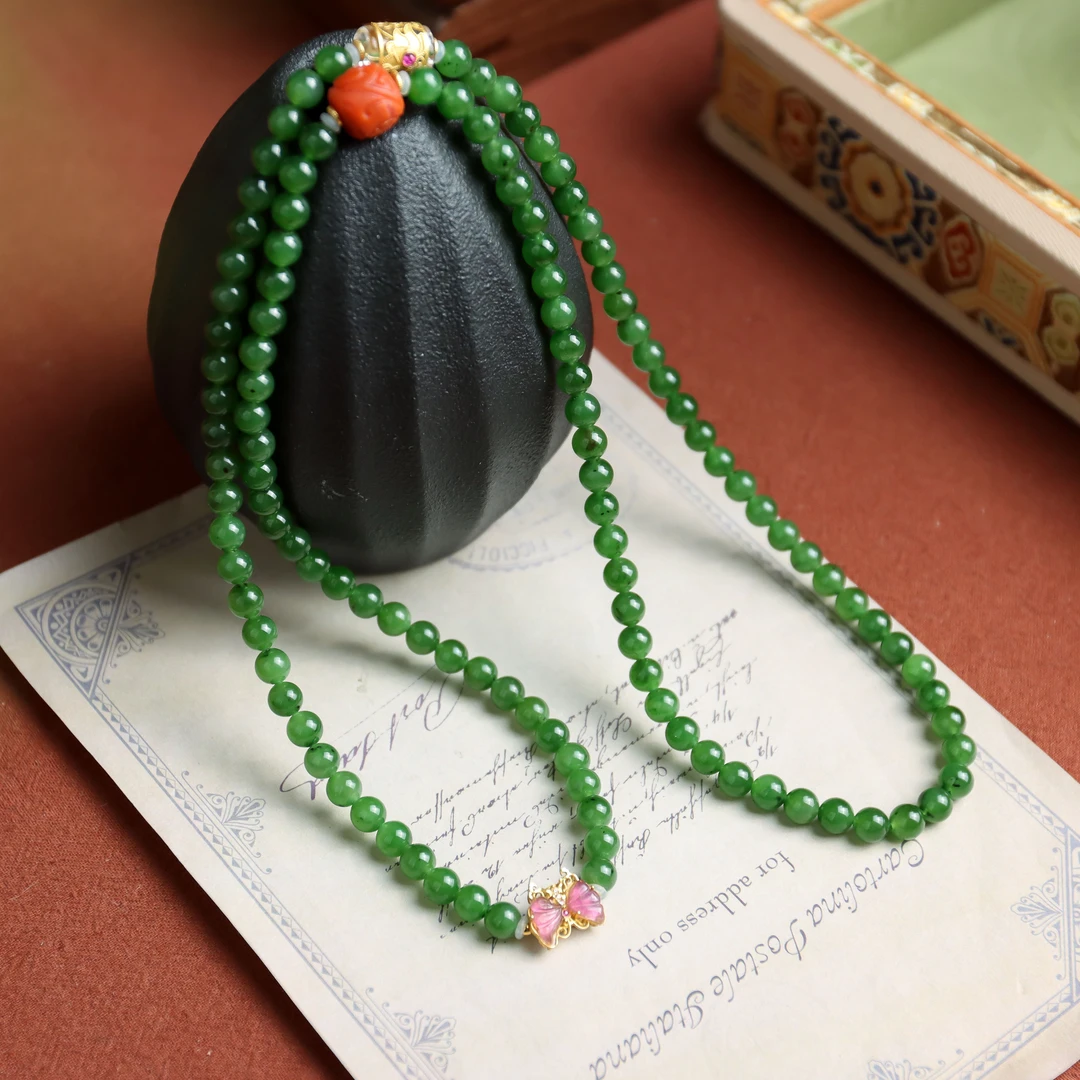 和田碧玉圆珠蝴蝶宫廷风民族风百搭送礼女款多圈手串