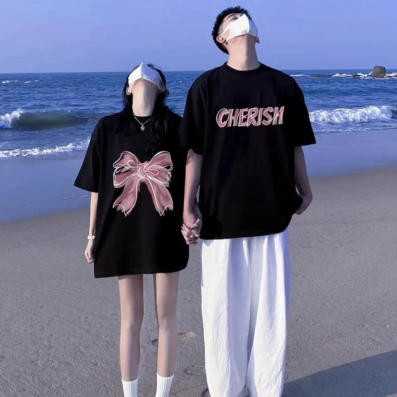 加肥加大码300斤情侣短袖t恤夏季美式时尚百搭休闲简约黑色上衣