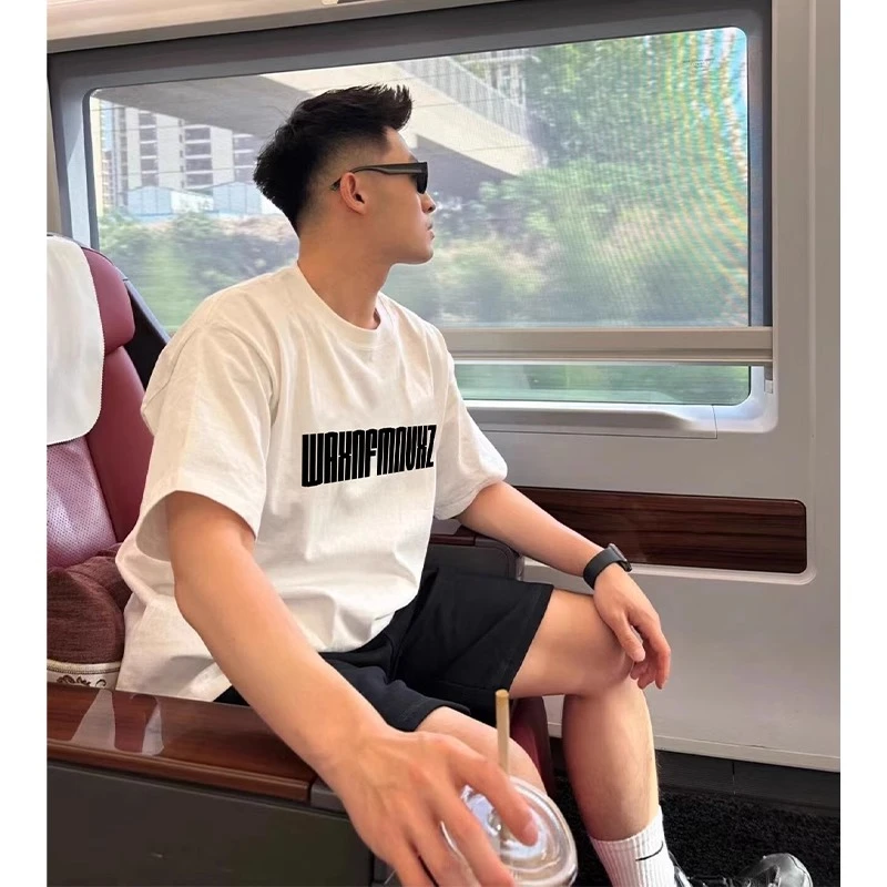 潮牌轻奢服饰短袖男士爆款2025新款大码美式白色T恤休闲百搭