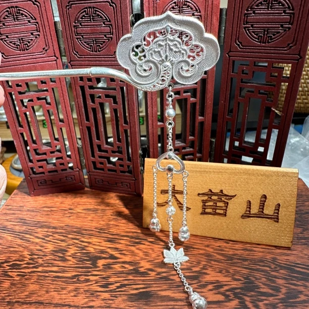 足银银制品 如意长流苏发簪足银发簪