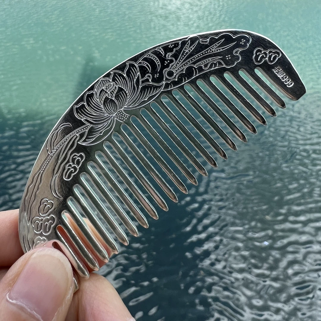 足银银制品 荷花梳子足银手工梳子