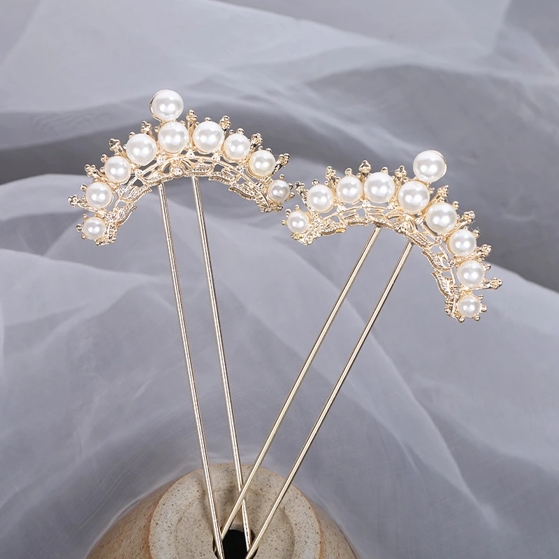 汉服头饰珠子排簪发钗古风发饰明制双直掩鬓U型钗唐风古装配饰