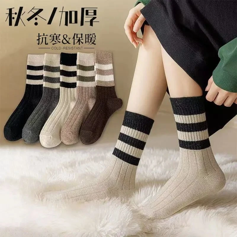 袜子女ins潮百搭秋冬款中高筒袜复古条纹搭配鲨鱼裤可外穿长筒袜
