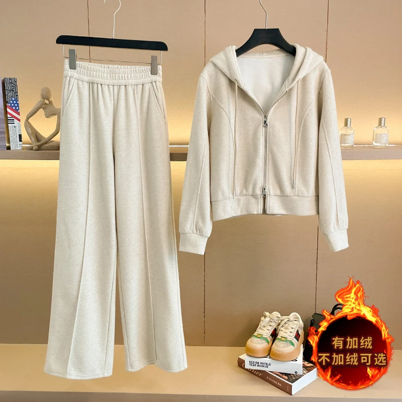 港风运动服套装女秋冬新款时尚洋气高腰连帽卫衣阔腿裤两件套休闲