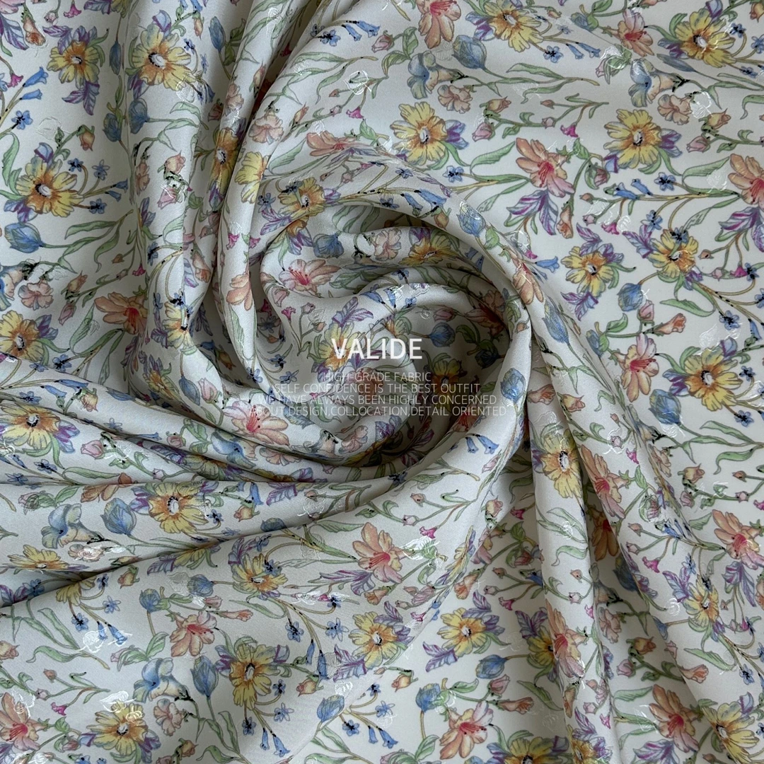 18姆米真丝面料印花提花桑波重锻桑蚕丝衬衣裙丝绸布料5980