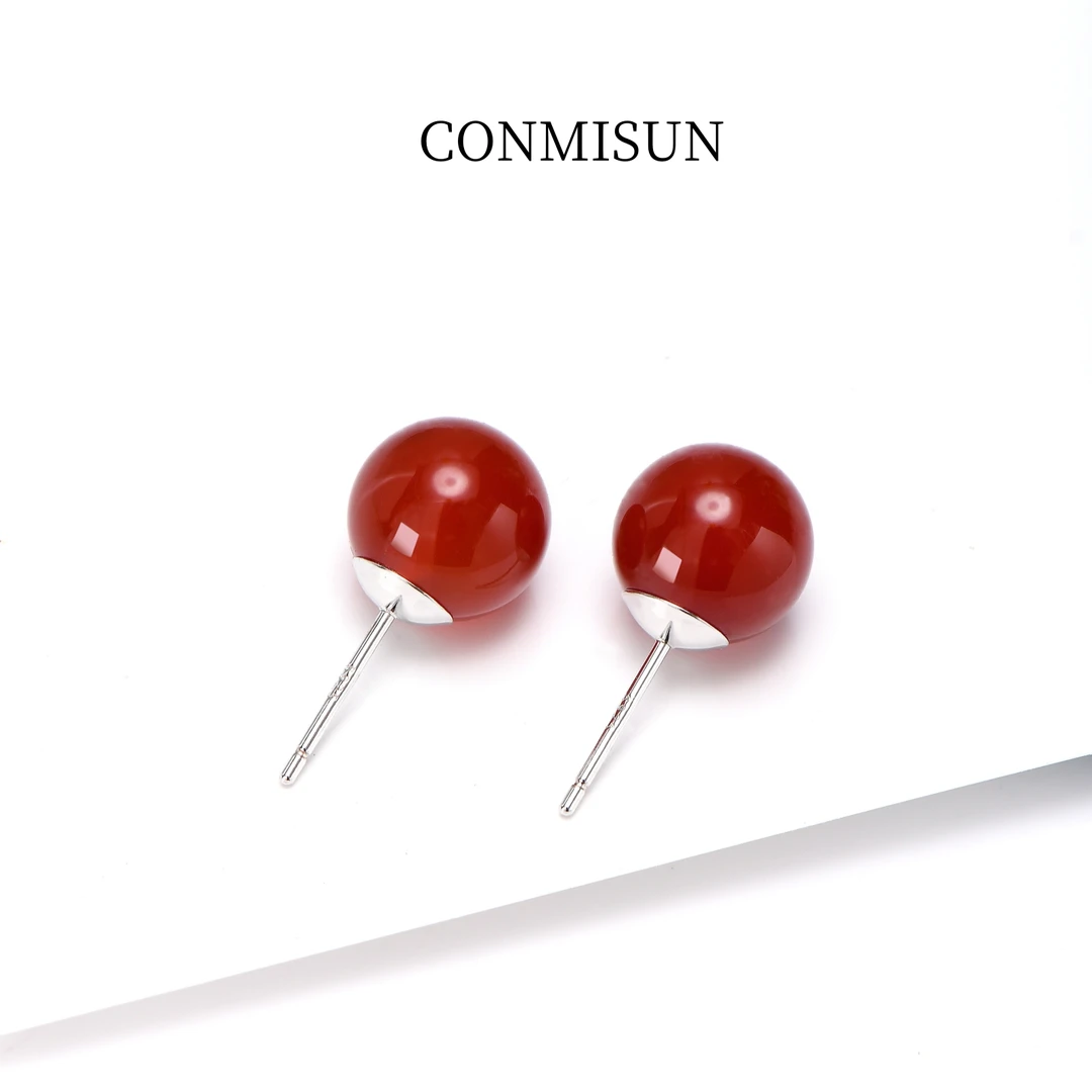 耳钉925纯银耳环红玛瑙绿玉髓耳饰高级感经典秋冬百搭女士耳饰