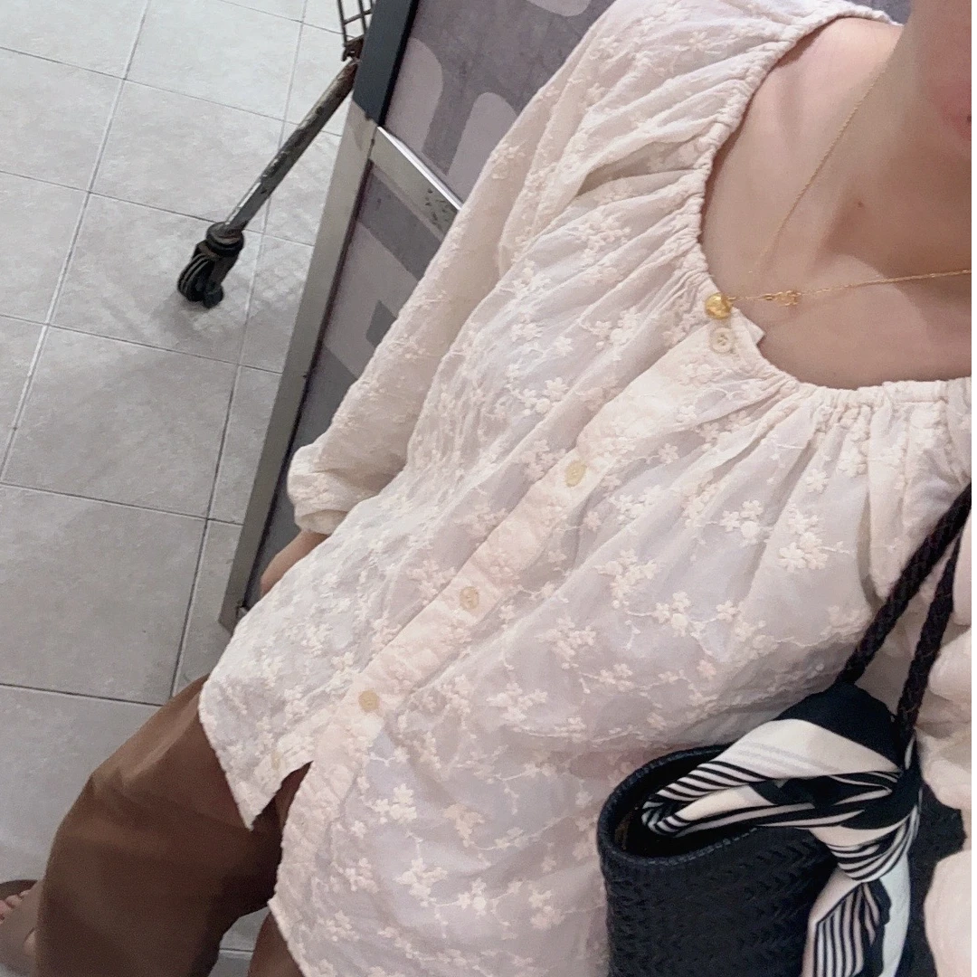 【原歌】青花瓷 夏季新款 轻薄透气小花刺绣小衫YG499