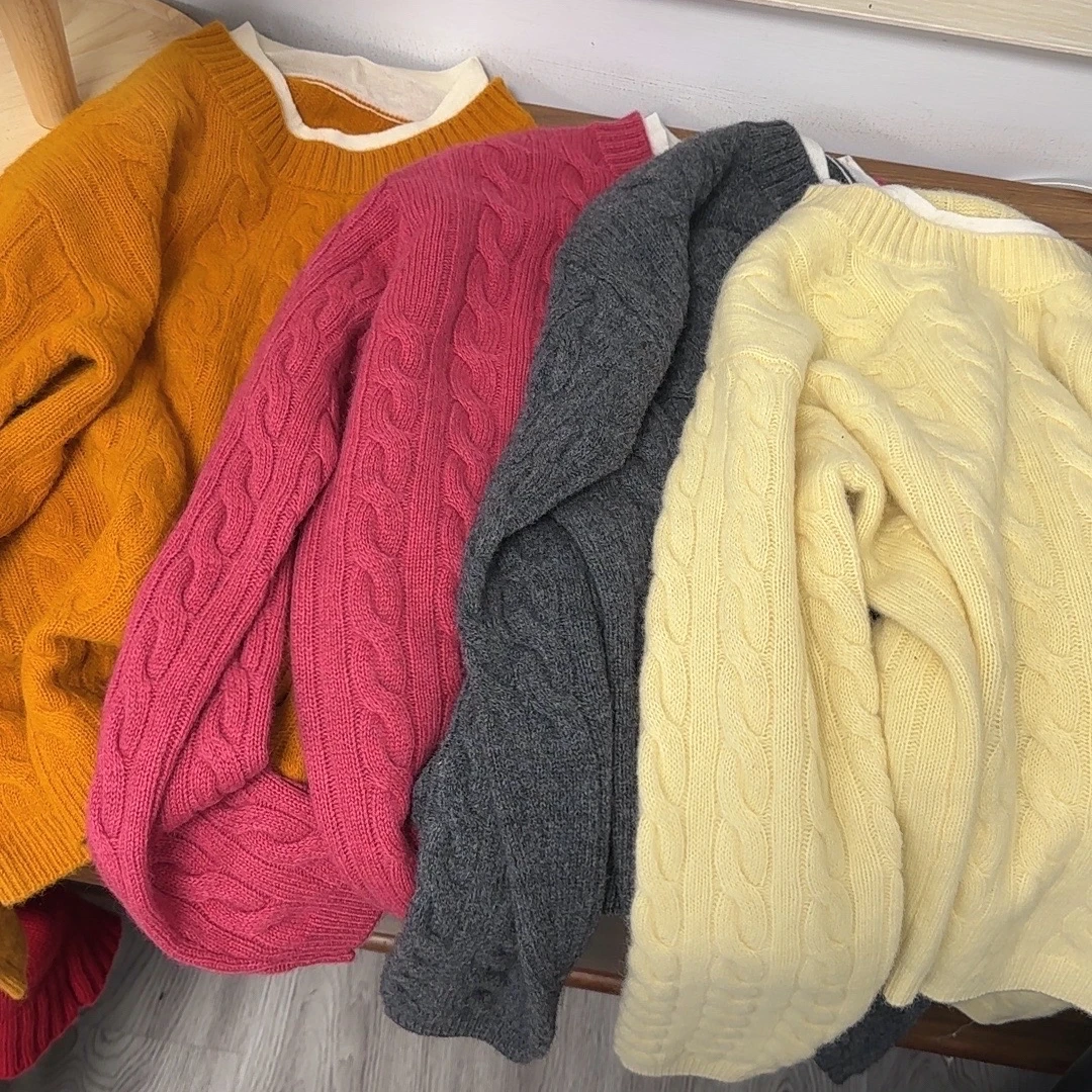 【原歌】2024年冬季新款骆马绒彩色撞色圆领套头毛衣 YG371