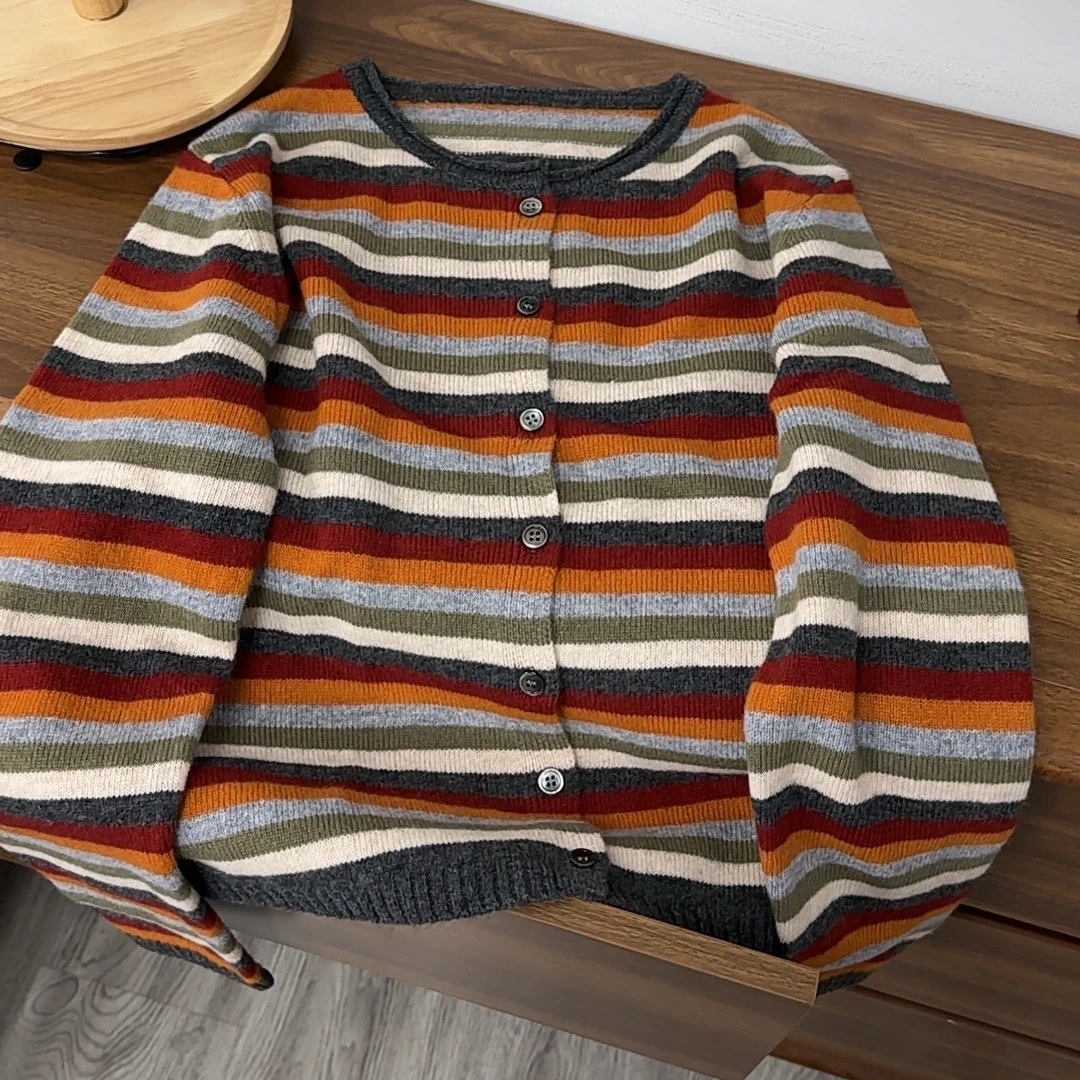 【原歌】2024年冬季新款100羊毛彩色条纹毛衣YG386