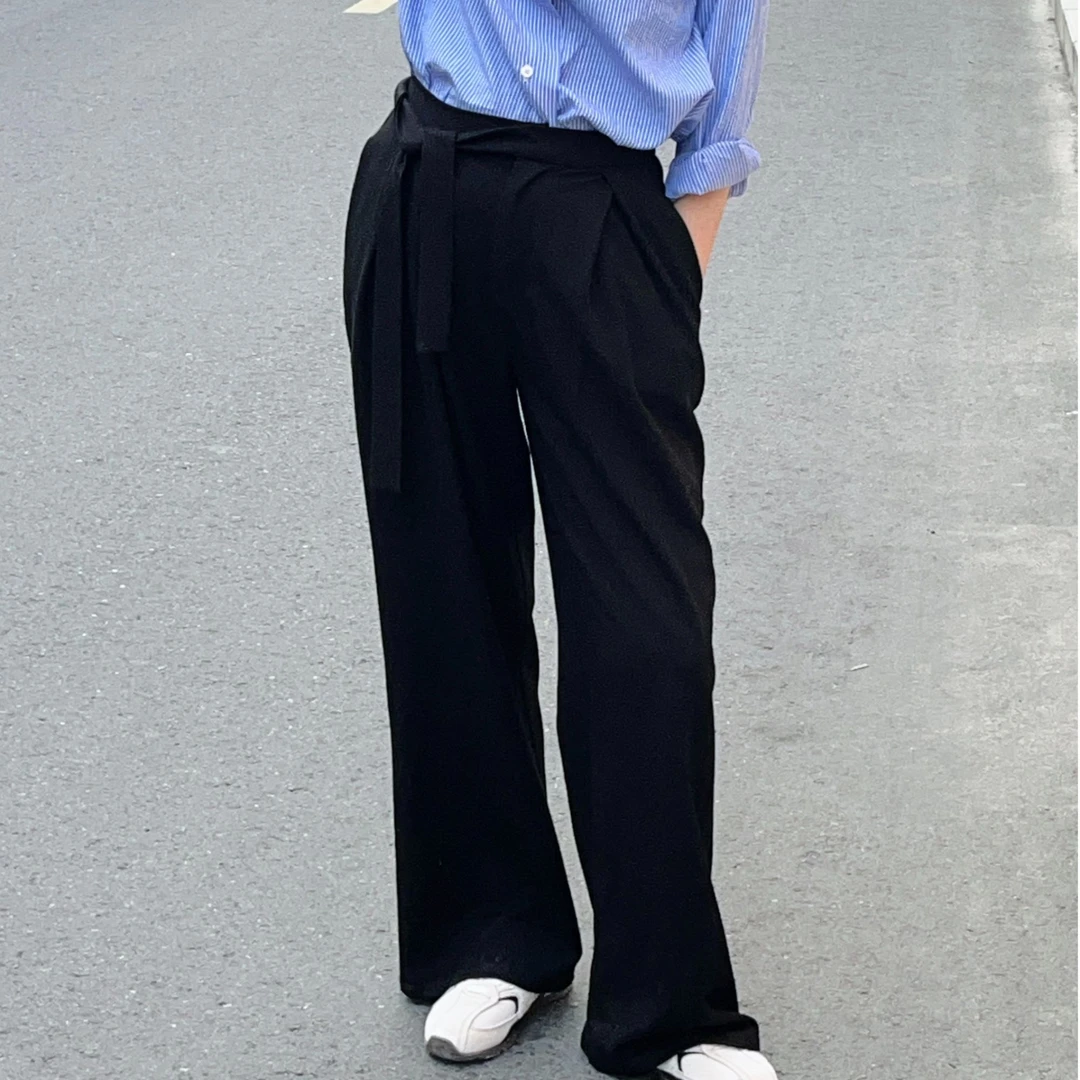 【原歌】2024年秋季新款高腰绑带设计垂感飘带长短款西裤YG240