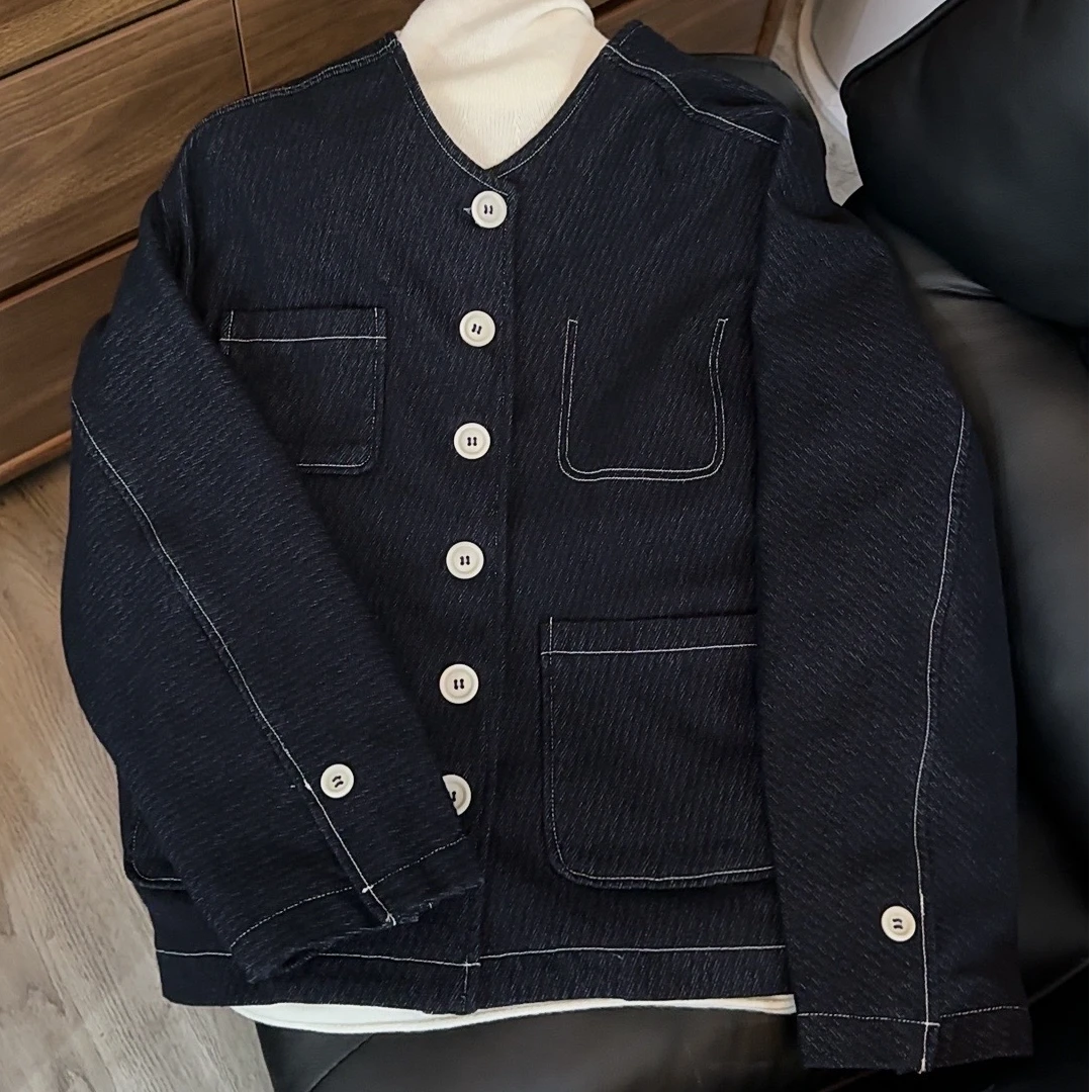 【原歌】春款独特短款圆领宽松休闲牛仔夹克外套YG267