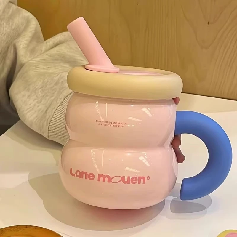 览萌Lane Mouen大容量保温杯高颜值女生水杯316L不锈钢杯子吸管杯