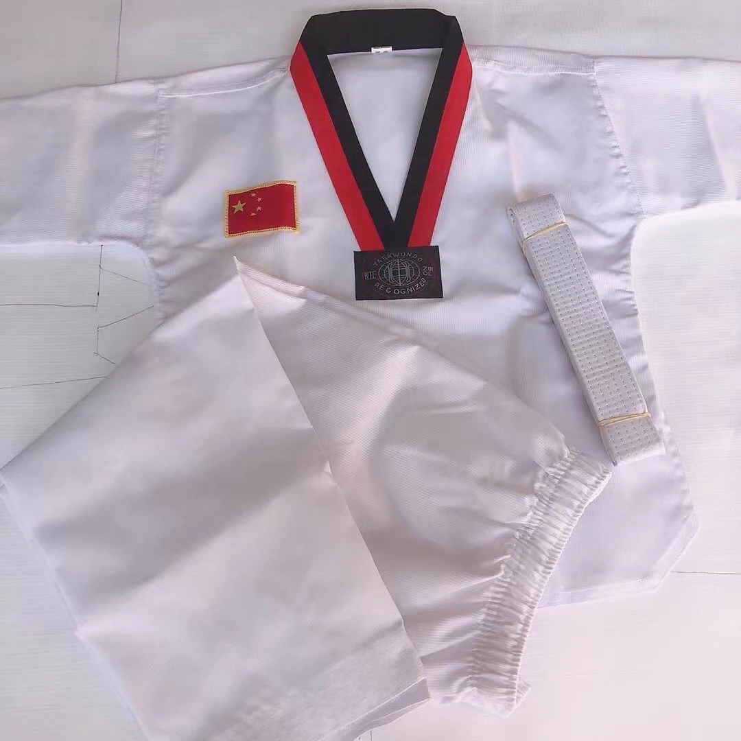 纯棉男女同款白色初学训练服跆拳道儿童成人通用长袖纯棉