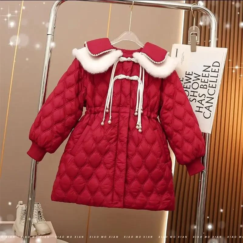 女童棉服2023新款加绒加厚公主棉袄洋气中大童网红休闲棉衣中长款