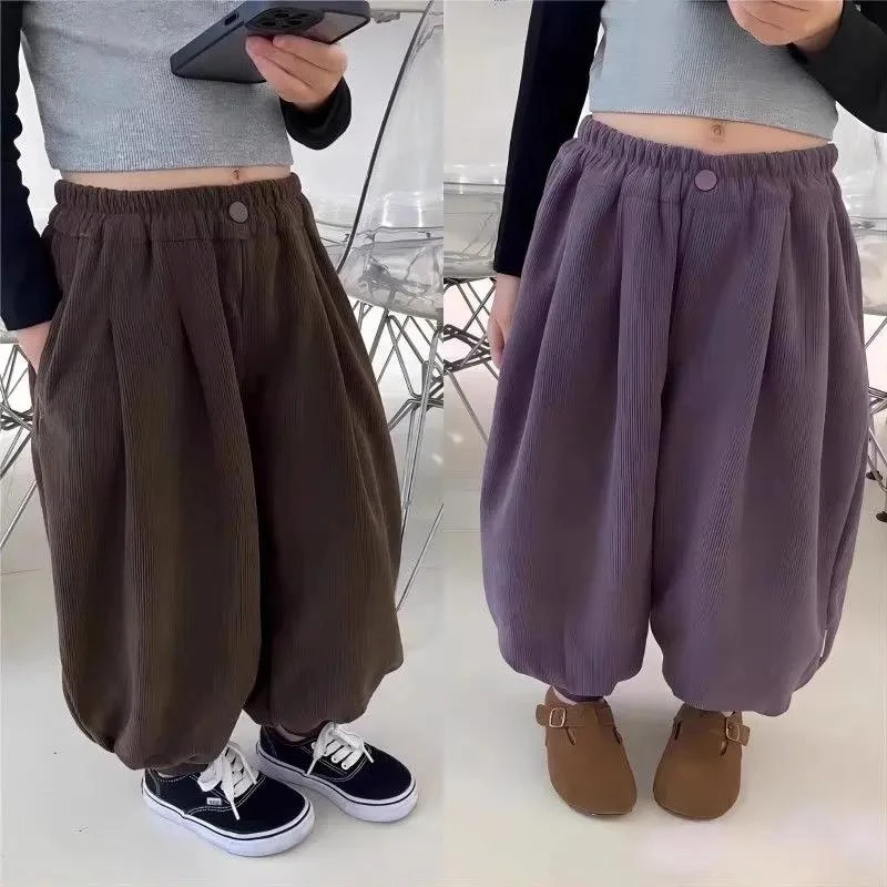 儿童灯芯绒裤子春秋冬装23新款男女童灯笼裤子春秋款加绒