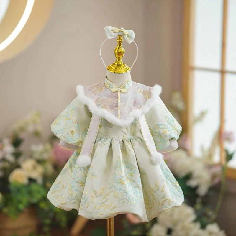中式女童一周岁宴礼服女宝宝国风婴儿抓周唐装婚礼公主裙洋气冬款