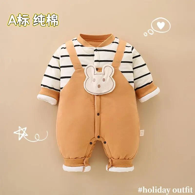 新生儿衣服秋冬套装初生宝宝加厚夹棉连体衣保暖冬装外出棉衣棉服