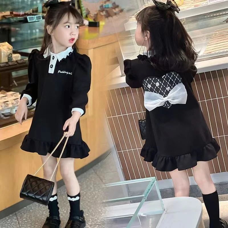 女童秋冬加绒新款polo裙2023儿童时髦洋气公主裙子女孩连衣裙潮