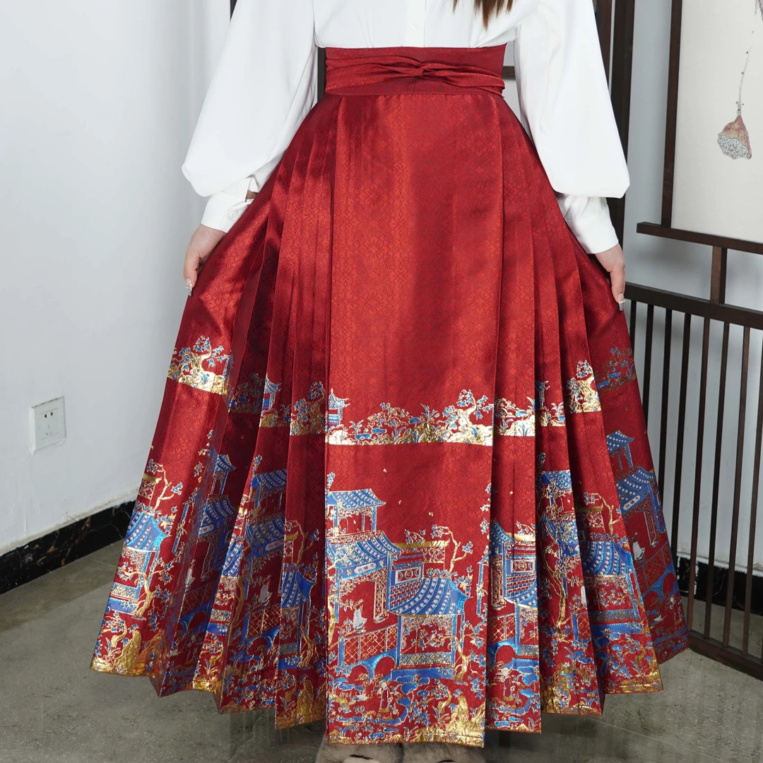 仲夏夜彩金点翠妆花重工春秋款马面裙春夏重工刺绣