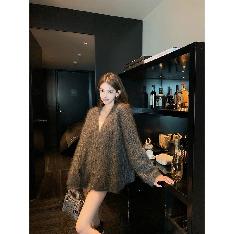 【鎏金针织系列】ins气质奢贵马海毛獨家开发金丝套头毛衣/开衫外套