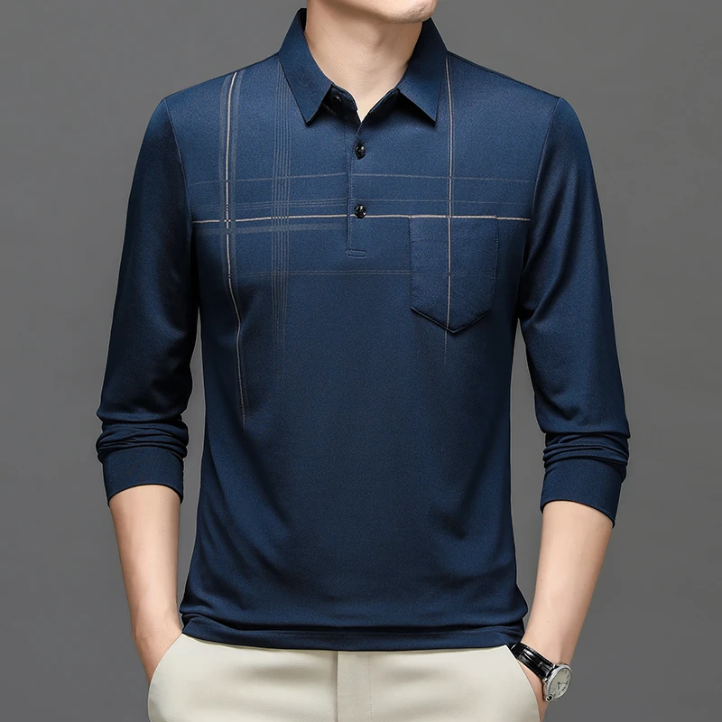 新款时尚polo衫纯棉翻领中青年男士宽松打底休闲长袖6616