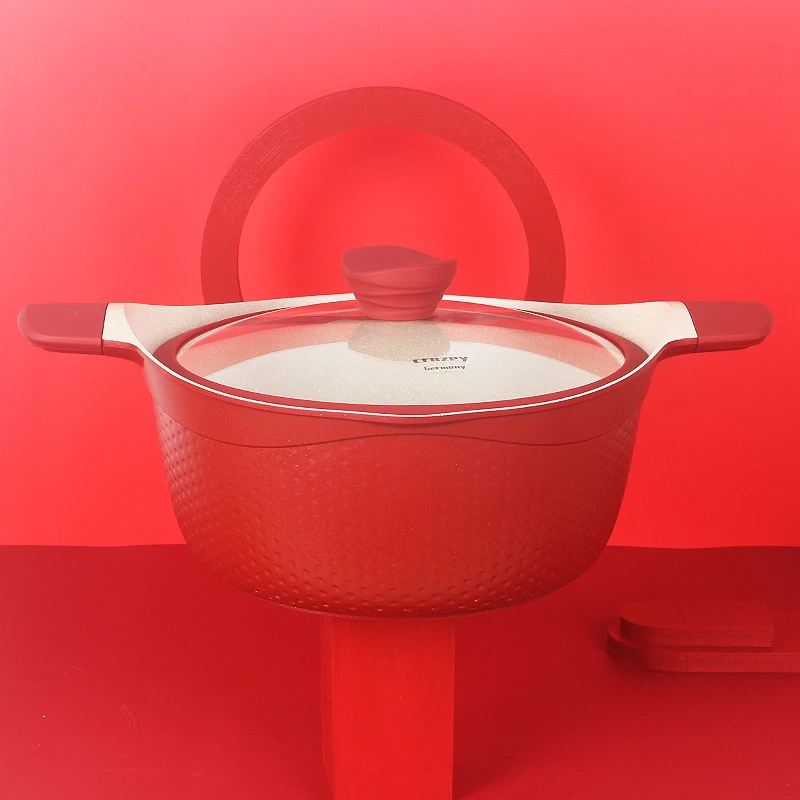 火山岩24CM汤锅不粘锅微压锅-2023中国红新款