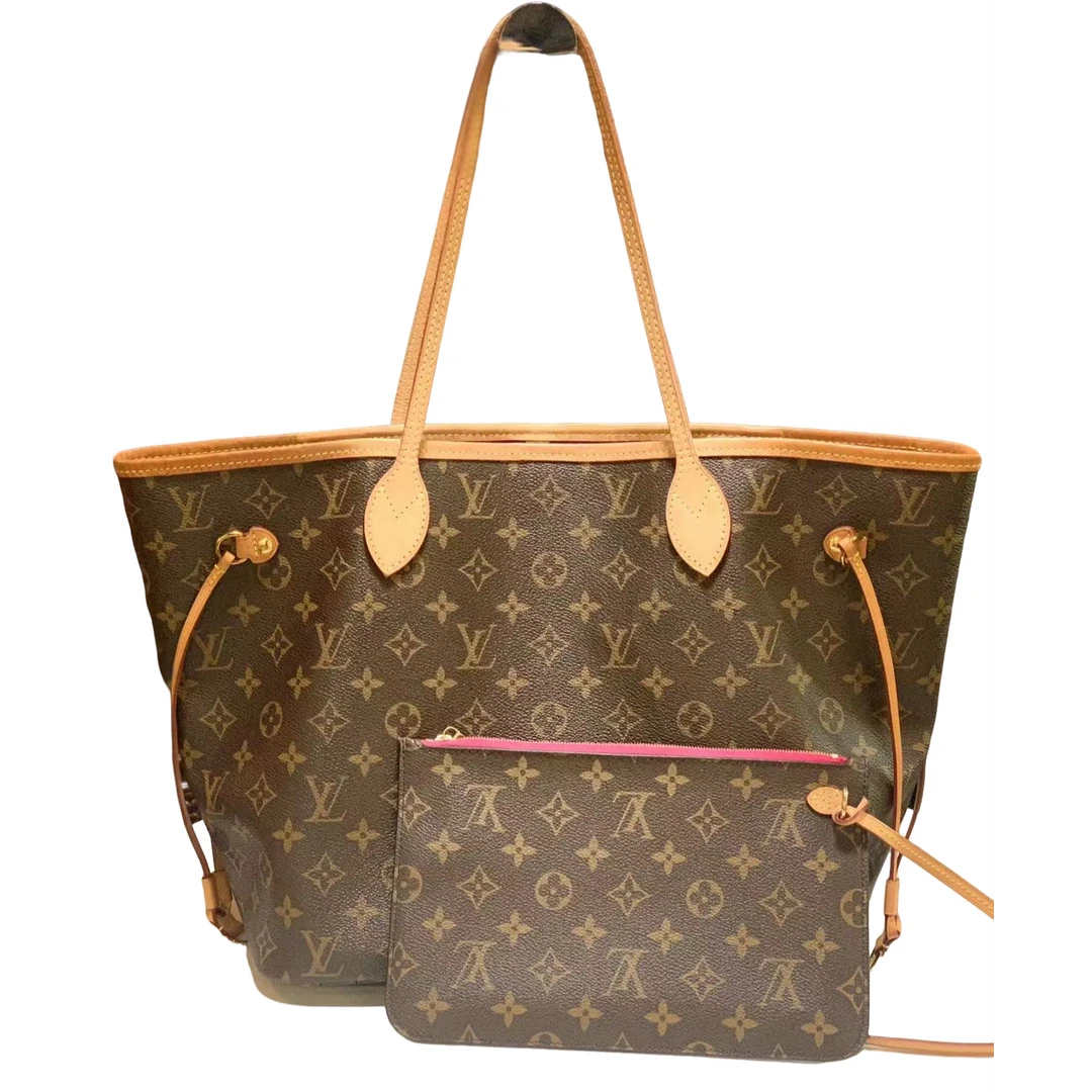95新 LV lv nf老花中号红色内里单肩包bwz10244