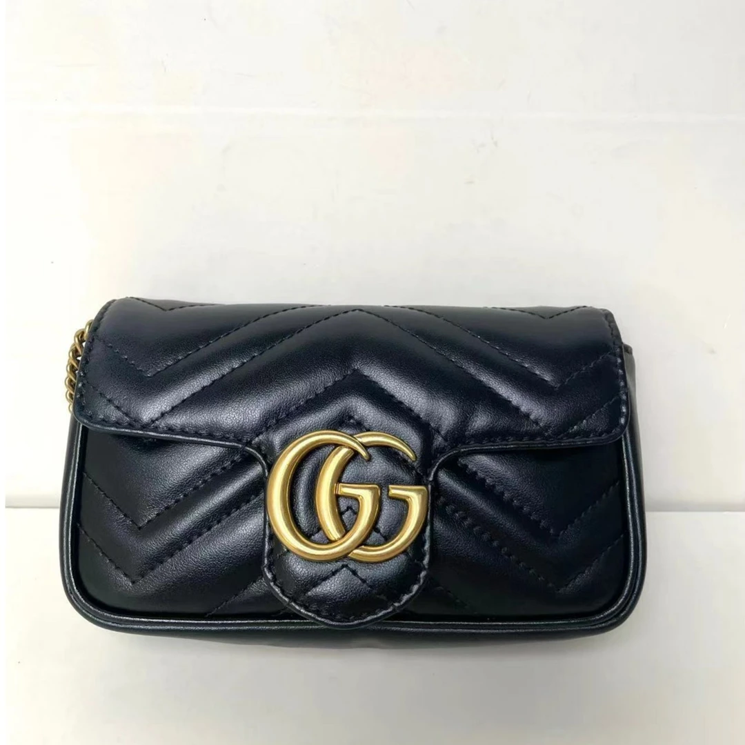 95新 gucci marmont mini 黑金斜挎包 97新bwz7970