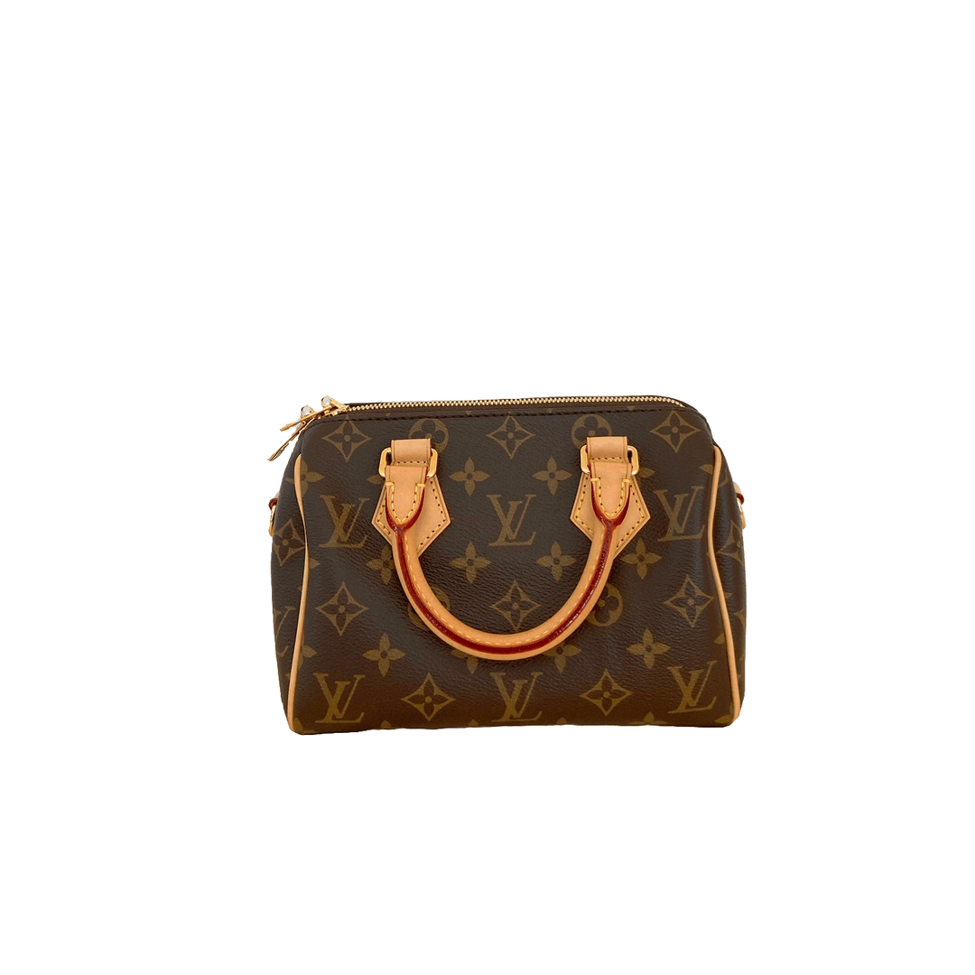 95新 LV lv 老花speedy20黑边肩带斜挎包97新bwz8025