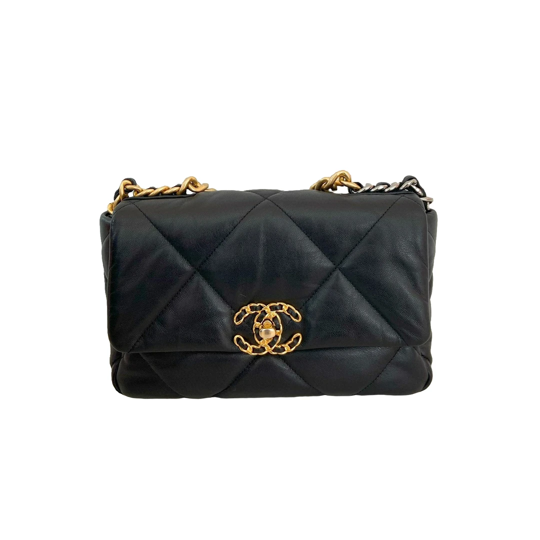 95新 Chanel/香奈儿 Chanel/香奈儿19bag黑金小号bwz10156