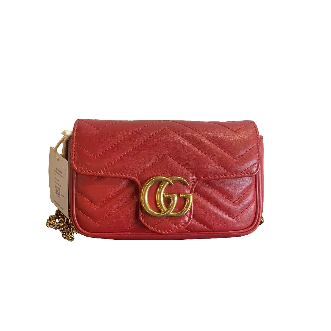 95新 GUCCI/古驰 GUCCI/古驰 红色marmont mini斜挎包97新jm4297