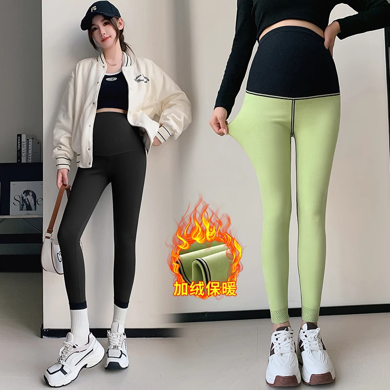 孕妇裤冬季外穿秋冬加绒加厚打底裤小个子显瘦羊羔绒托腹保暖长裤