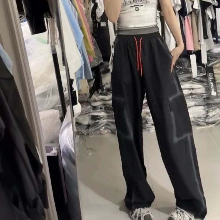 美式大口袋扎染工装裤速干裤薄款复古重工直筒裤休闲运动阔腿裤32